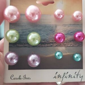 6 Pair Small To Big Graduated Size Faux Pearl Bead Stud Post Earrings